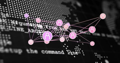 Connecting pink user network over blurred global code map for cybersecurity data visualization