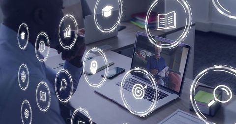 Man Engaged with Online Education and Digital Technology Interface