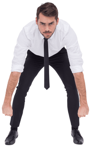 Caucasian businessman bending forward on transparent background