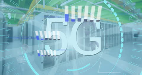 5G Technology Animation Over Data Servers with Digital Overlay