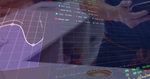 Diverse group paying with smartwatch amidst data visualization