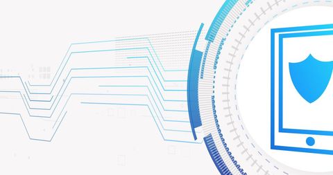 Digital security concept with abstract network and shield on smartphone