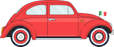 Red retro city car with italian flag decal on transparent background