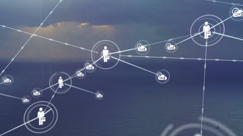 Connected Digital Icons Over Ocean Background Illustrating Global Networking