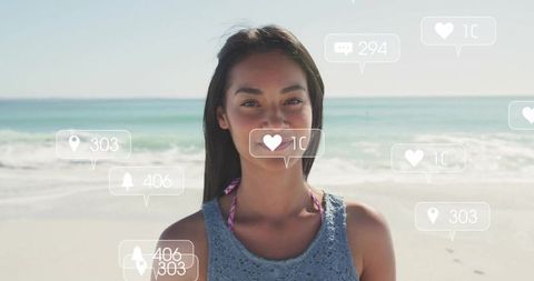 Woman Enjoying Beach Fashion in Social Media Interactions