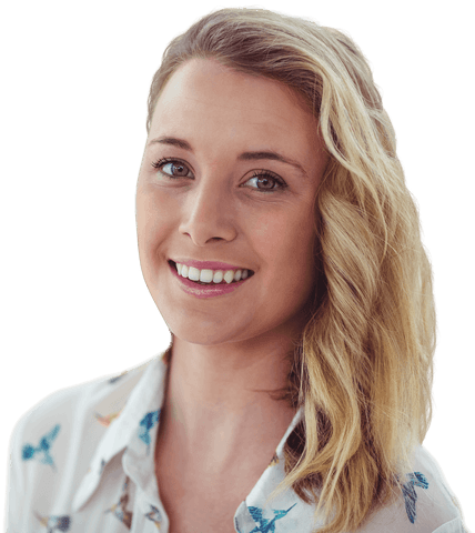 Young Woman Smiling Confidently in Modern Attire with Transparent Background