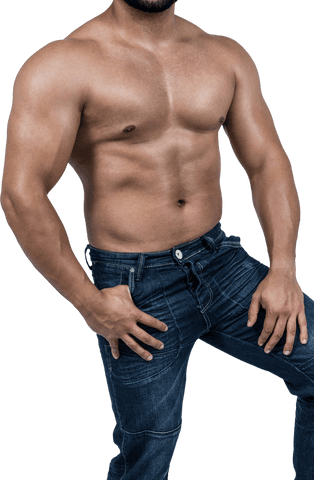 Muscular Torso in Jeans Isolated on Transparent Background