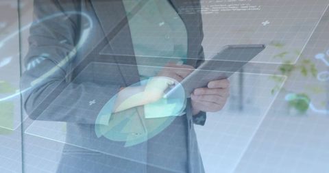Executive Using Holographic Interface with Tablet in Modern Office - Download Free Stock Images Pikwizard.com