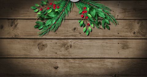 Christmas Gift Card with Greenery on Rustic Wooden Background - Download Free Stock Images Pikwizard.com