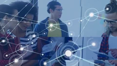 Team Collaboration Brainstorming with Digital Network Graphics