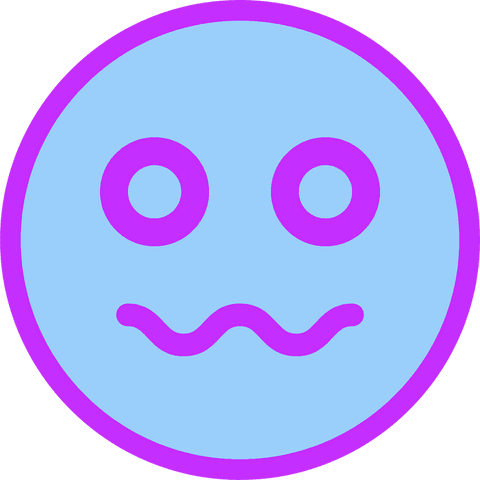 Transparent uneasy emoji with blue and magenta colors