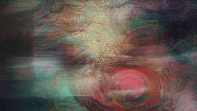 Futuristic abstract vortex with digital glitch effects