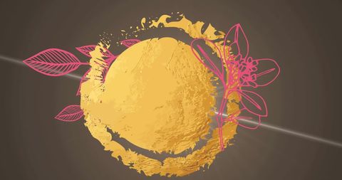 Golden Emblem with Floral Motifs on Brown Background Celebrating Victory