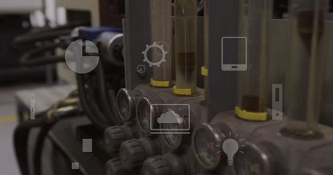 Industrial Lab Manifold with Automation Interface Icons