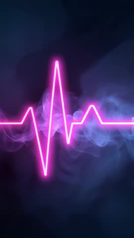 Pulsing pink neon ECG heartbeat looping with smoke on dark gradient vertical video