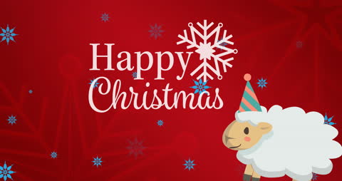 Festive Christmas Greeting with Snowflakes and Party Sheep