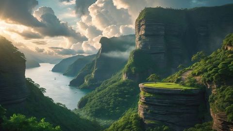 Majestic Circling Plateau Overlooking River Canyon at Dawn