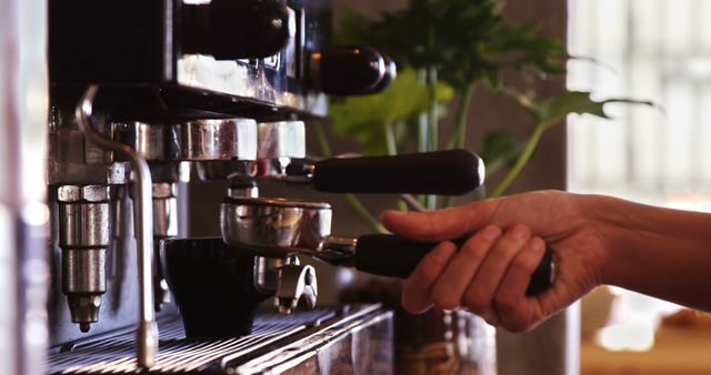 Caucasian Female Barista Preparing Coffee with Machine in Cafe - Download Free Stock Images Pikwizard.com