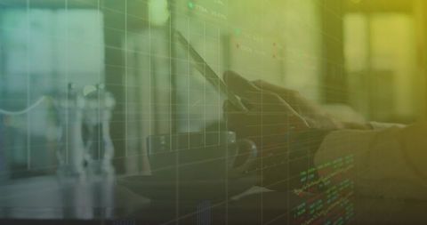 Businessman Engaging with Charts on Smartphone in Cafe Ambiance