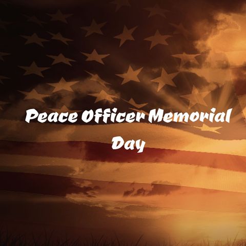 Peace officer memorial day tribute with flag and sunset imagery