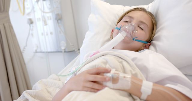 Young Girl Recovering in Hospital Bed with Oxygen Mask - Download Free Stock Images Pikwizard.com