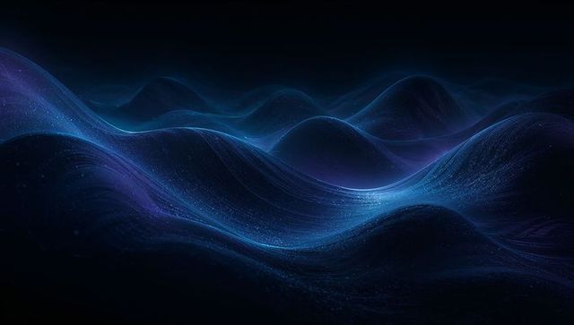 Nocturnal digital waves flowing over luminous particle dunes for technology backgrounds