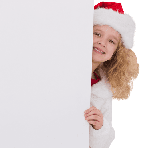 Happy Child in Santa Hat with Card on Transparent Background