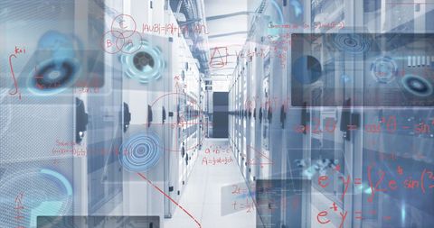 Data Processing Overlay with Mathematics in Server Room - Download Free Stock Images Pikwizard.com