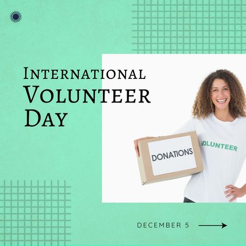 International Volunteer Day with Happy Woman Holding Donations Box - Download Free Stock Templates Pikwizard.com