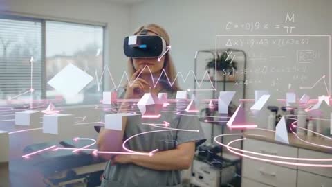 Clinician Using VR Headset for Medical Data Analysis