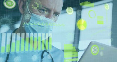 Surgeon Analyzing Complex Digital Health Data for Medical Insights