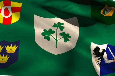 Transparent IRFU Flag with Centenary Logo Close-Up