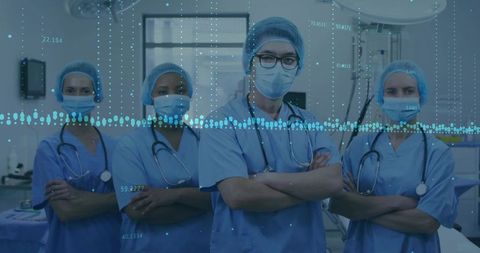 Confident Medical Team in Surgical Ward with Digital Analysis Overlay