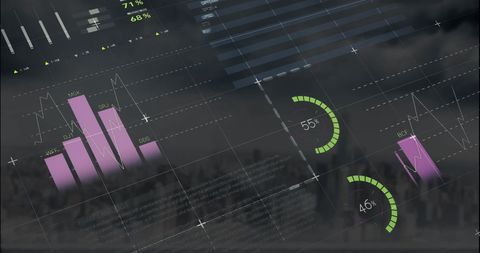 Futuristic Multicolored Infographic Interface Over Cityscape - Download Free Stock Images Pikwizard.com