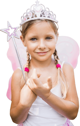 Joyful girl fairy costume with tranparent wings and tiara