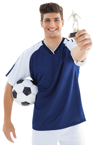 Transparent Young Soccer Player with Football and Small Trophy