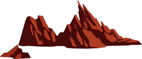 Jagged red rock formations on transparent background for minimalist designs