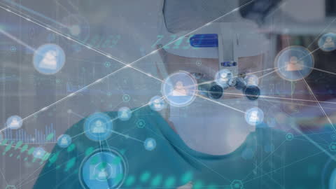 Surgeon Operating Amid Digital Network and Data Visualization