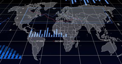Futuristic Interactive World Map with Data Analytics Visualization