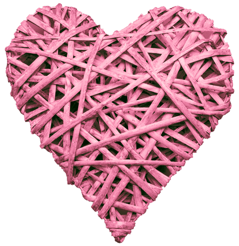 Pink woven heart illustrating love concept on transparent