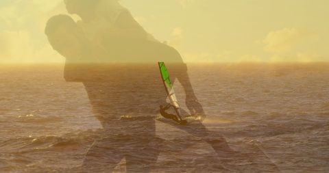 Romantic Embrace at Sunset with Ocean View Overlay - Download Free Stock Images Pikwizard.com