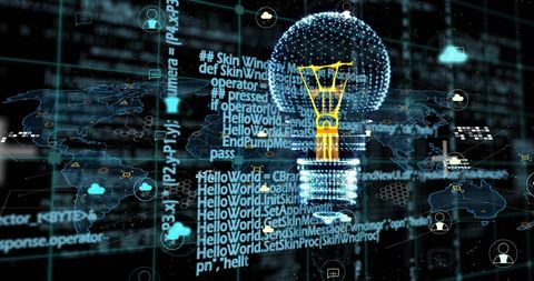 digital innovation concept with lightbulb and data interface - Download Free Stock Images Pikwizard.com
