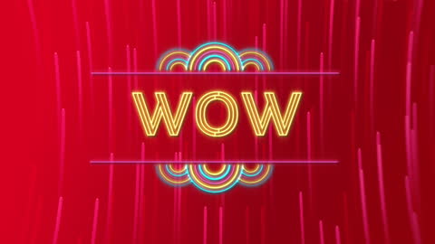 Vibrant 'WOW' Neon Text Animation on Red Background