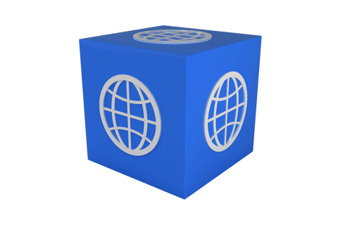 Blue cube with globe design on transparent background