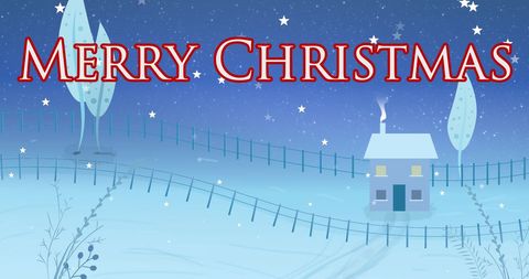 Merry Christmas Text Over Snowy Winter Landscape