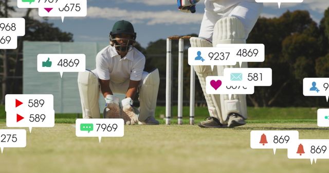 Cricket Game with Rising Social Media Engagement Icons - Download Free Stock Images Pikwizard.com