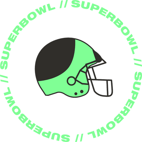 Transparent football helmet icon is with circular superbowl text