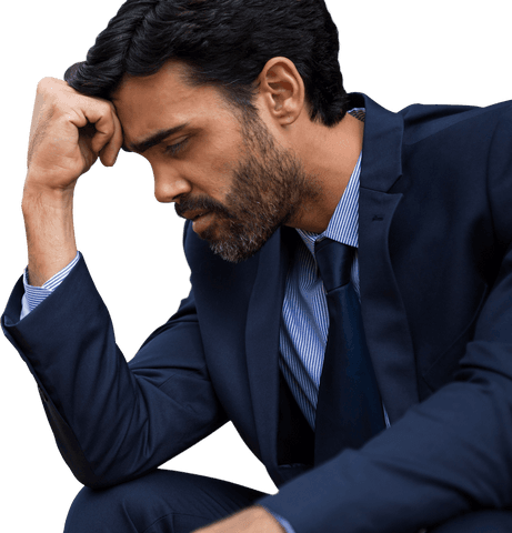 Transparent Background Frustrated Businessman in Suit Looking Thoughtful