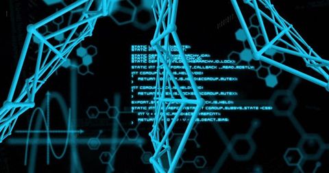 Futuristic Blue Digital Lattice Network with Code Overlays