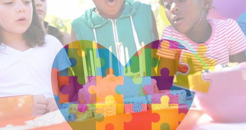 Children Celebrating Birthday with Autism Awareness Heart - Download Free Stock Images Pikwizard.com